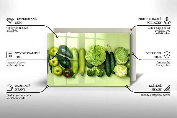 Protetor de fogão de vidro Frutas e vegetais verdes