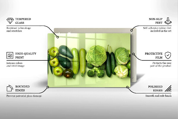 Protetor de fogão de vidro Frutas e vegetais verdes
