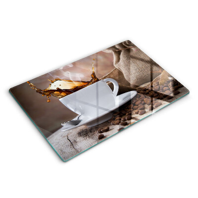 Protetor para fogão de vidro Uma xícara e grãos de café