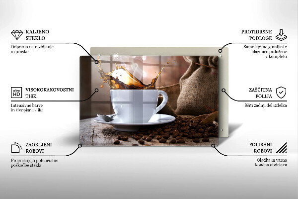 Protetor para fogão de vidro Uma xícara e grãos de café