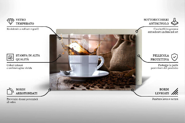 Protetor para fogão de vidro Uma xícara e grãos de café