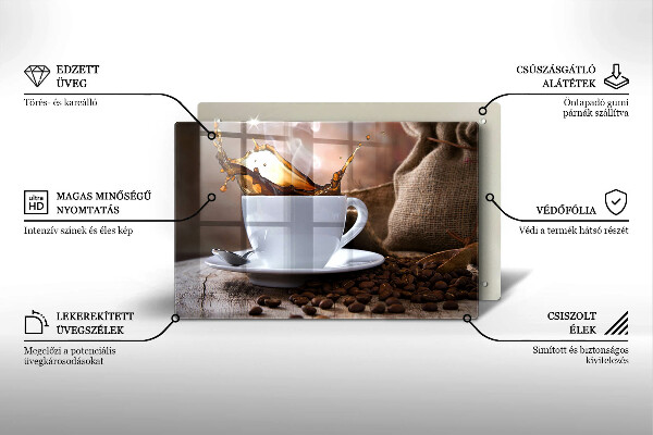 Protetor para fogão de vidro Uma xícara e grãos de café