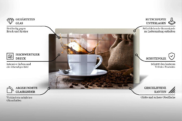 Protetor para fogão de vidro Uma xícara e grãos de café