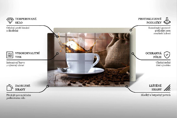 Protetor para fogão de vidro Uma xícara e grãos de café