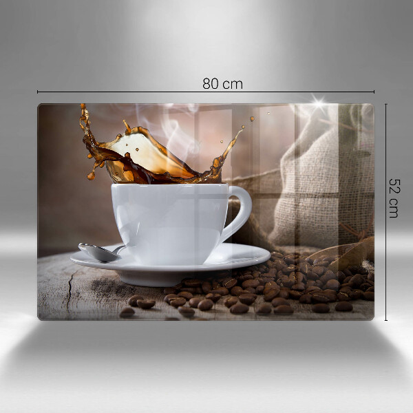 Protetor para fogão de vidro Uma xícara e grãos de café