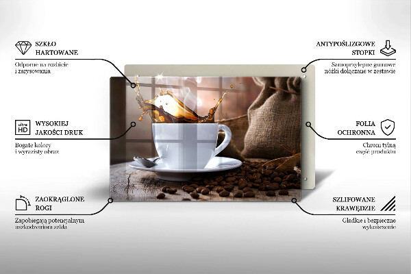 Protetor para fogão de vidro Uma xícara e grãos de café