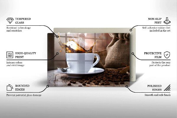 Protetor para fogão de vidro Uma xícara e grãos de café