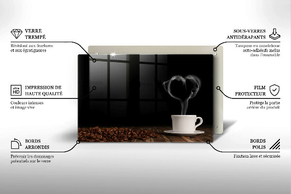 Protetor em vidro para fogão Coração de xícara de café