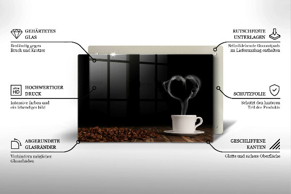 Protetor em vidro para fogão Coração de xícara de café