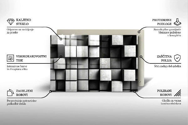 Protetor em vidro para fogão Quadrados 3D abstratos