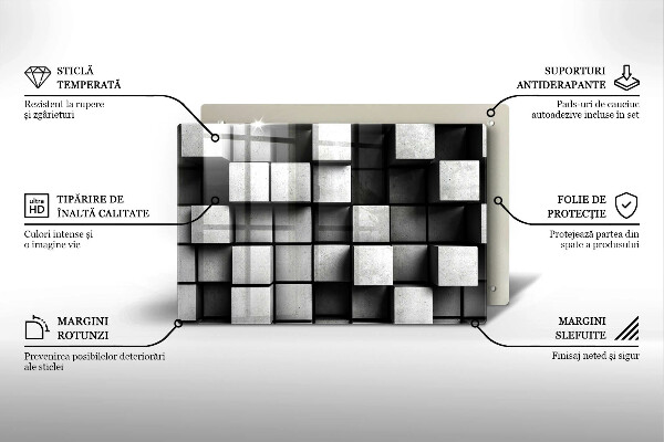 Protetor em vidro para fogão Quadrados 3D abstratos