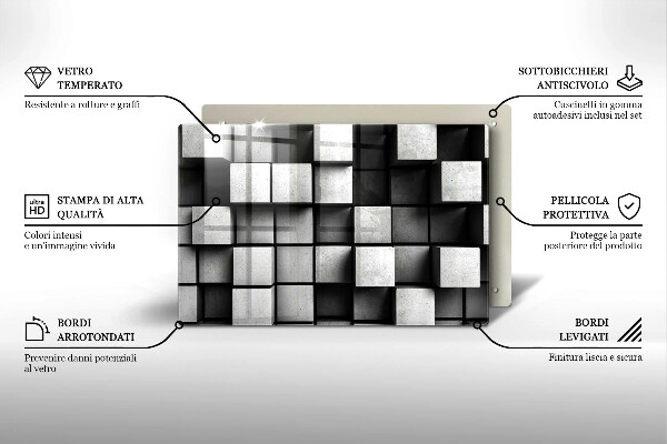 Protetor em vidro para fogão Quadrados 3D abstratos
