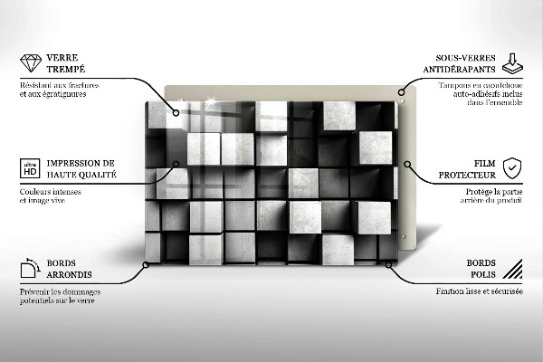 Protetor em vidro para fogão Quadrados 3D abstratos