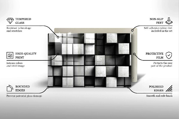 Protetor em vidro para fogão Quadrados 3D abstratos
