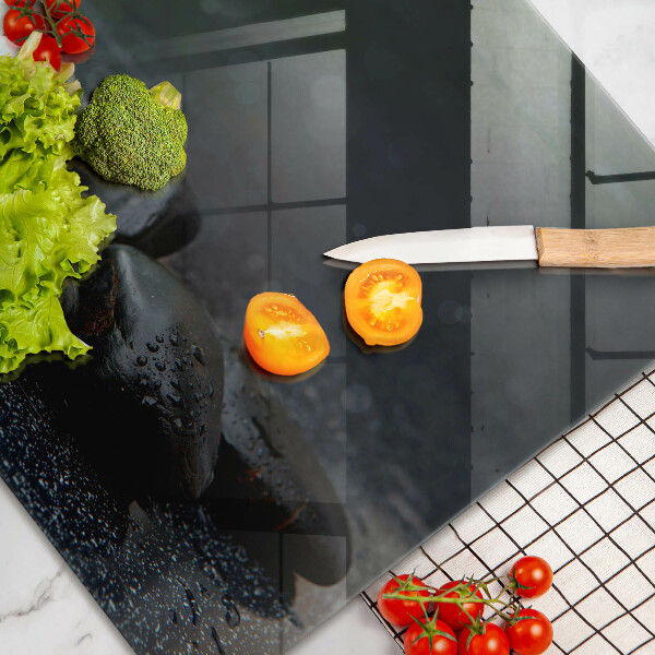 Protetor em vidro para fogão Pedras Zen de flores brancas