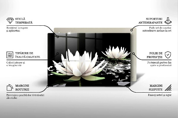 Protetor em vidro para fogão Lírios brancos na água