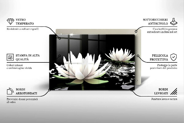 Protetor em vidro para fogão Lírios brancos na água