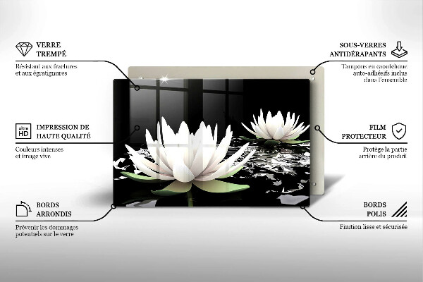 Protetor em vidro para fogão Lírios brancos na água