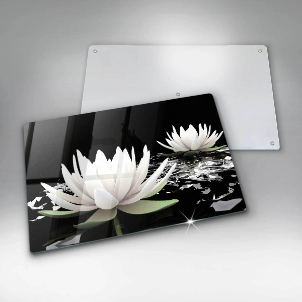 Protetor em vidro para fogão Lírios brancos na água