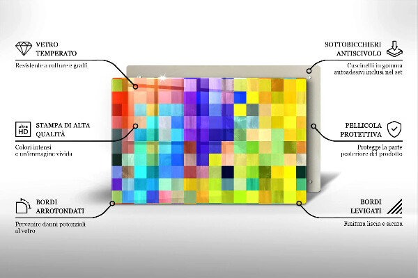 Protetor para fogão de vidro Quadrados de pixels coloridos