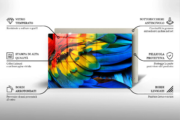 Protetor para fogão de vidro Penas coloridas de papagaio