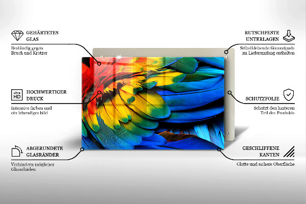 Protetor para fogão de vidro Penas coloridas de papagaio