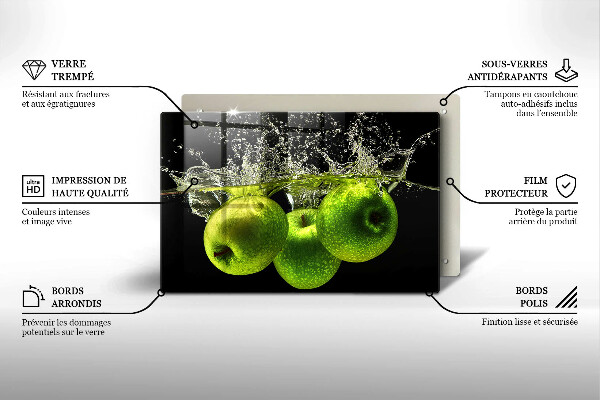 Protetor em vidro para fogão Maçãs verdes e água