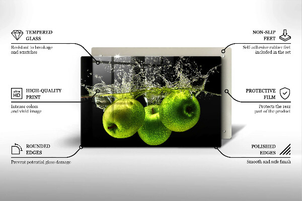 Protetor em vidro para fogão Maçãs verdes e água