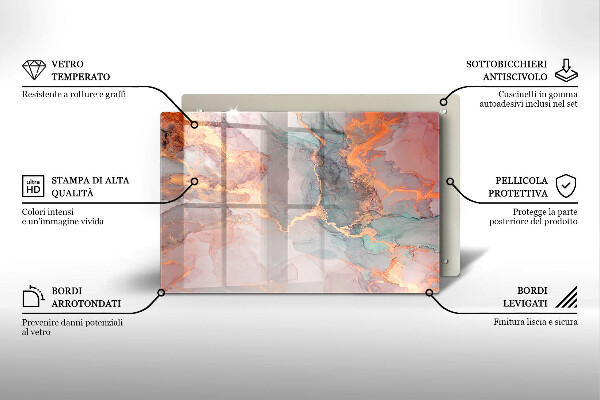 Protetor em vidro para fogão Mármore com ouro