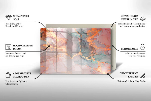Protetor em vidro para fogão Mármore com ouro