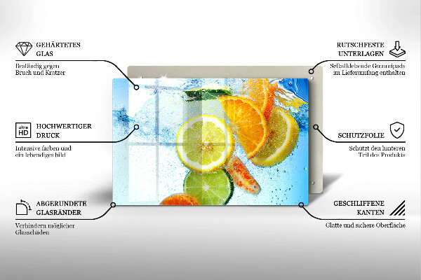 Protetor em vidro para fogão Água cítrica suculenta