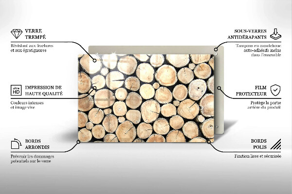 Protetor em vidro para fogão Troncos de árvores de madeira