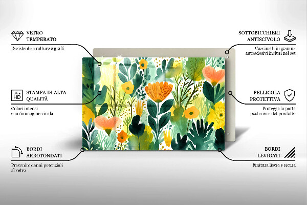 Protetor de fogão de vidro Flores pintadas