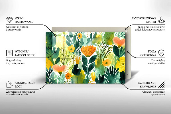 Protetor de fogão de vidro Flores pintadas