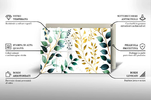 Protetor para fogão de vidro Folhas verdes e douradas