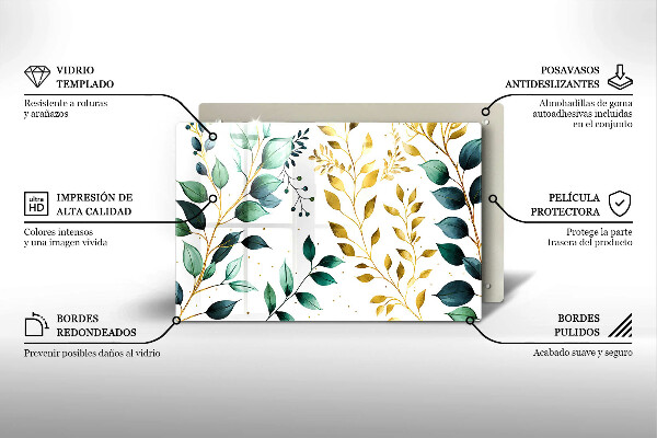 Protetor para fogão de vidro Folhas verdes e douradas