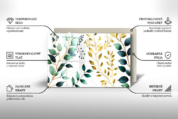 Protetor para fogão de vidro Folhas verdes e douradas