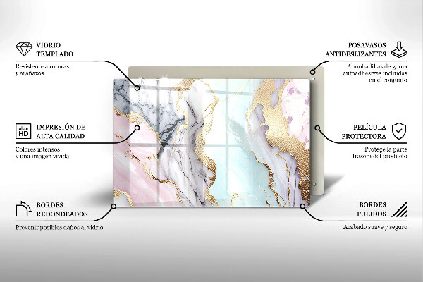 Protetor de fogão de vidro Mármore pastel