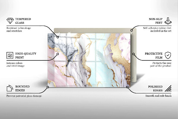 Protetor de fogão de vidro Mármore pastel
