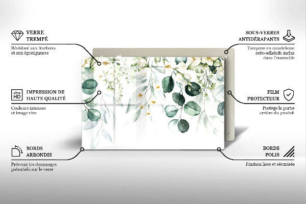Protetor para fogão de vidro Plantas em aquarela