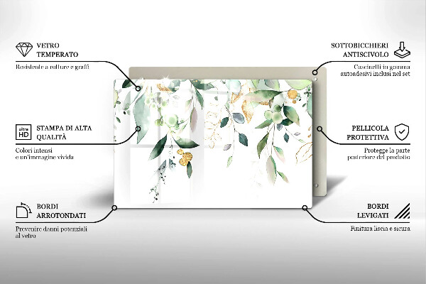 Protetor em vidro para fogão Folhas de aquarela