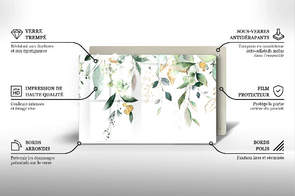 Protetor em vidro para fogão Folhas de aquarela