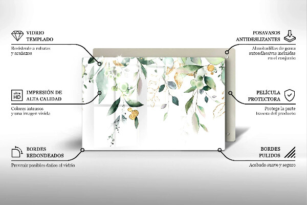 Protetor em vidro para fogão Folhas de aquarela