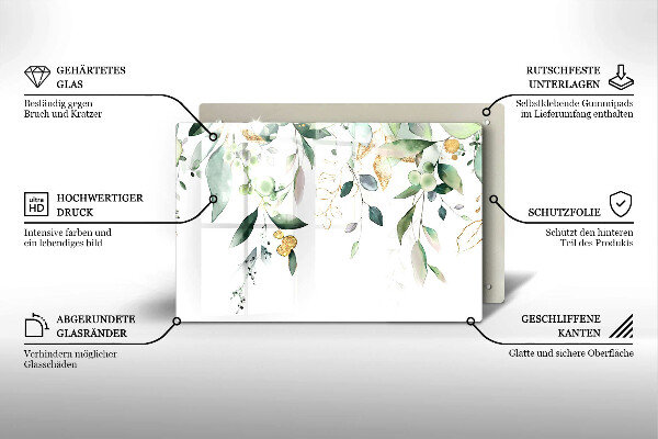 Protetor em vidro para fogão Folhas de aquarela
