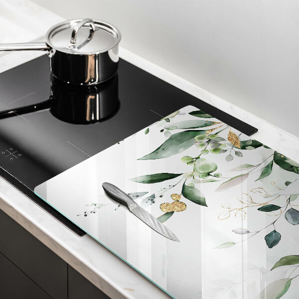Protetor em vidro para fogão Folhas de aquarela