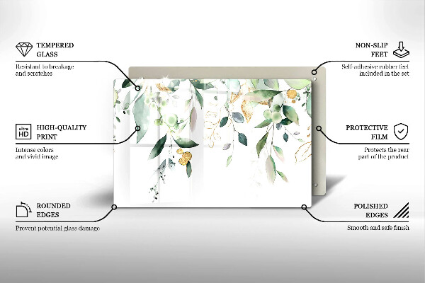 Protetor em vidro para fogão Folhas de aquarela