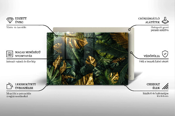 Protetor de fogão de vidro Folhas de Monstera Dourada