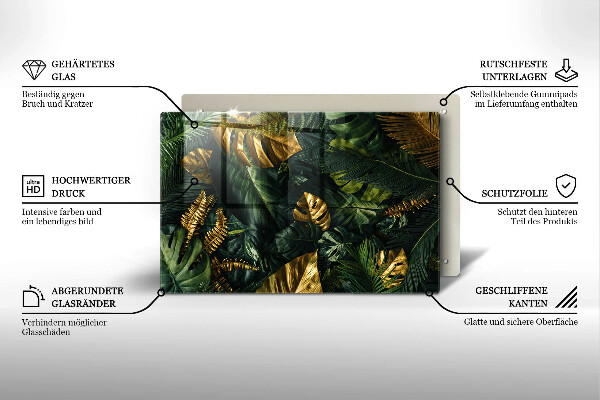 Protetor de fogão de vidro Folhas de Monstera Dourada