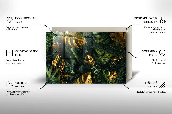 Protetor de fogão de vidro Folhas de Monstera Dourada