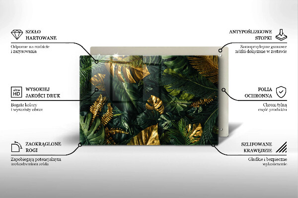 Protetor de fogão de vidro Folhas de Monstera Dourada